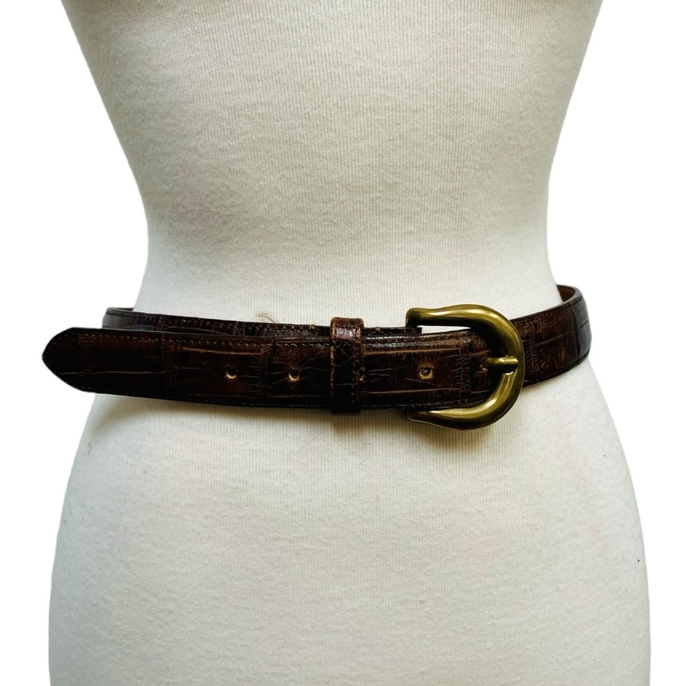 VINTAGE Guess Collection Brown Leather Belt Brass Tone Hardware Women’s Large